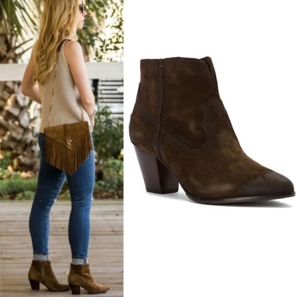 Frye Renee Seam Suede Short‎ Boot in Brown Size 10
